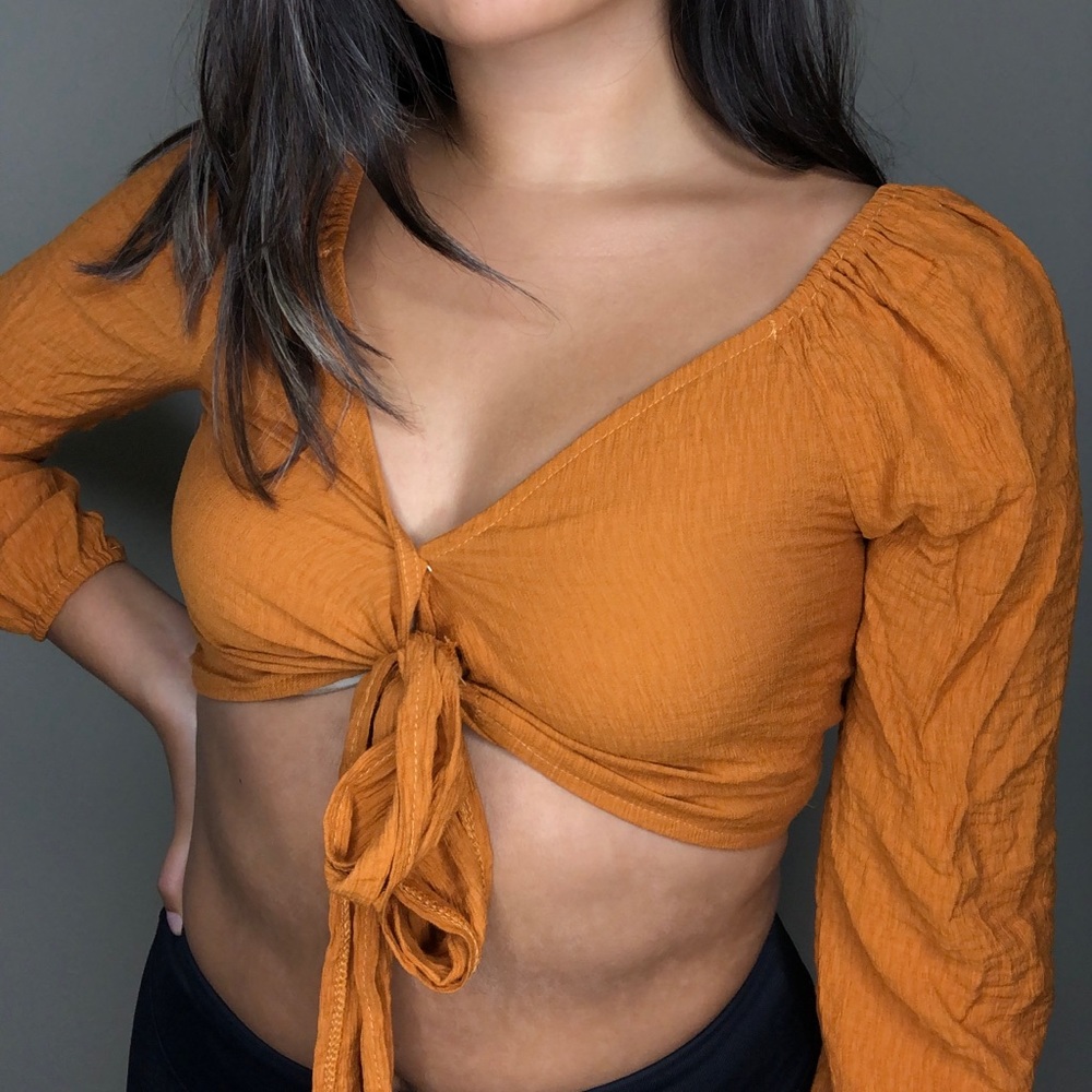 Orange yellow tie up crop top